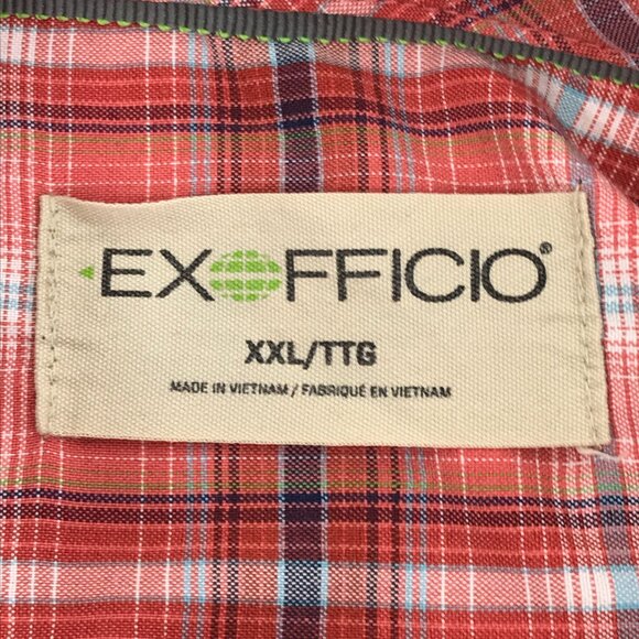 Exofficio Short Sleeve Button Up Shirt Men's XXL Plaid Pocket Outdoor Fishing - Picture 9 of 12